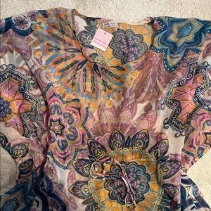Joan Vass Multicolor Floral Blouse